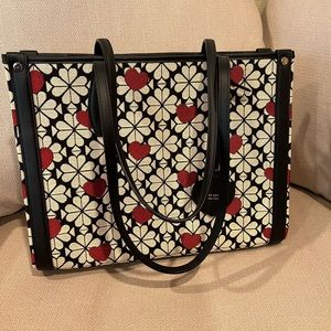 Kate Spade Spade Flower Jacquard Hearts Leather Market Medium Tote